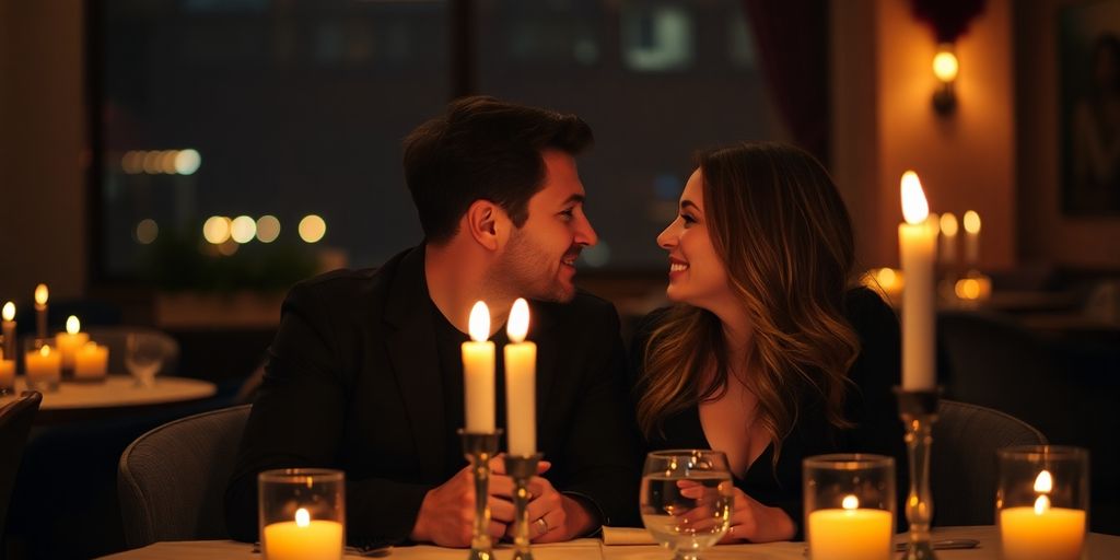 Couple sharing an intimate moment in a romantic setting