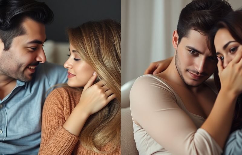 Couple sharing intimacy and a voyeuristic scene.