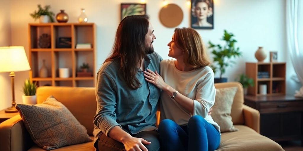 Couple sharing intimate moments in a cozy setting