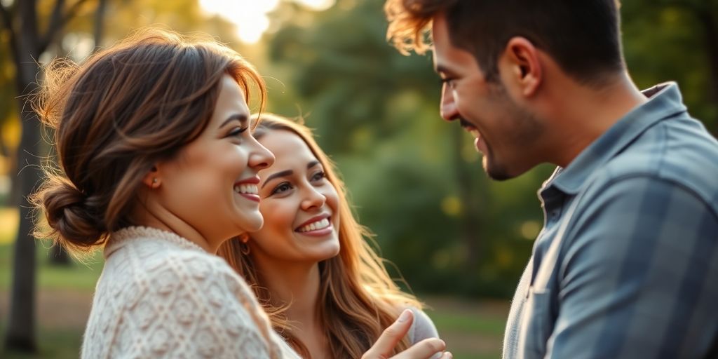 Couple talking and smiling in a natural outdoor setting