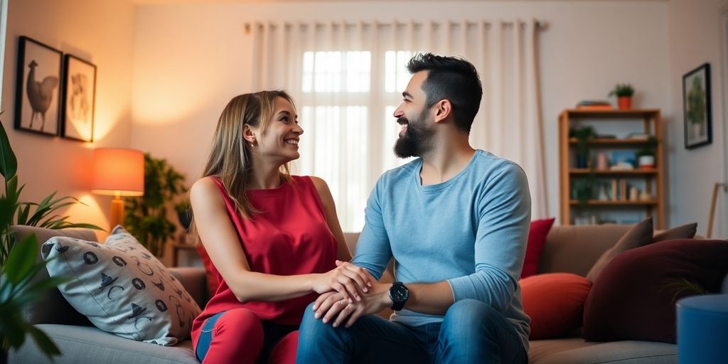 Couple talking in a cozy setting