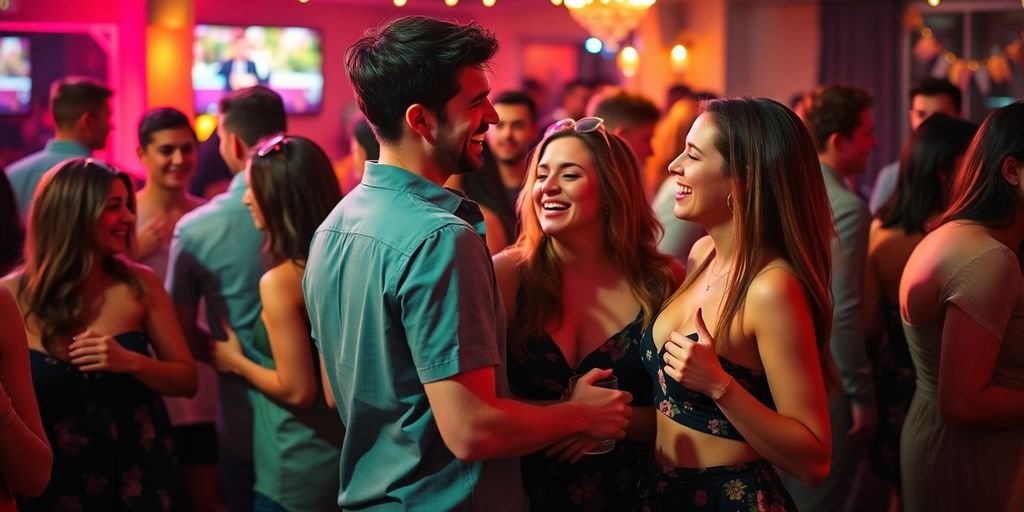 Couples dancing and enjoying a lively swinger event