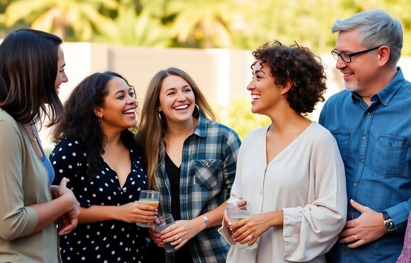 Couples engaging in a relaxed outdoor gathering.