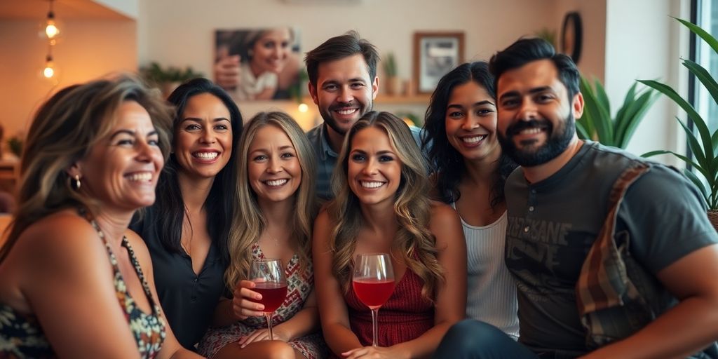 Couples enjoying a cozy gathering in a friendly atmosphere.