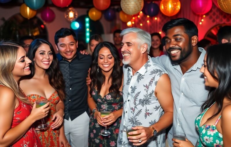Couples enjoying a lively party in a social setting