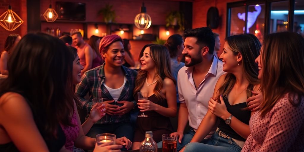 Couples enjoying a lively social gathering in a lounge
