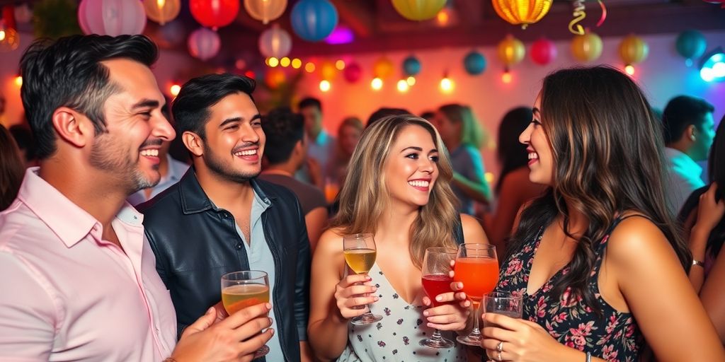 Couples enjoying a lively wife swap party atmosphere