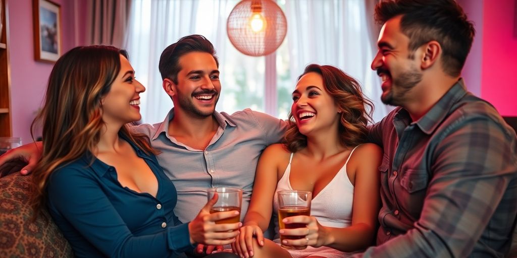 Couples enjoying a playful moment in an intimate setting