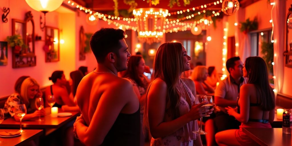 Couples enjoying a romantic atmosphere in a cozy setting