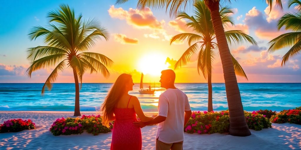 Couples enjoying a romantic beach sunset in Jamaica