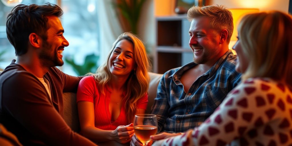 Couples enjoying an intimate conversation in a cozy setting