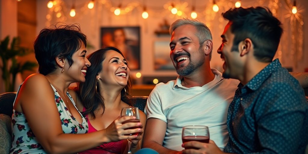 Couples enjoying an intimate evening together in a cozy setting