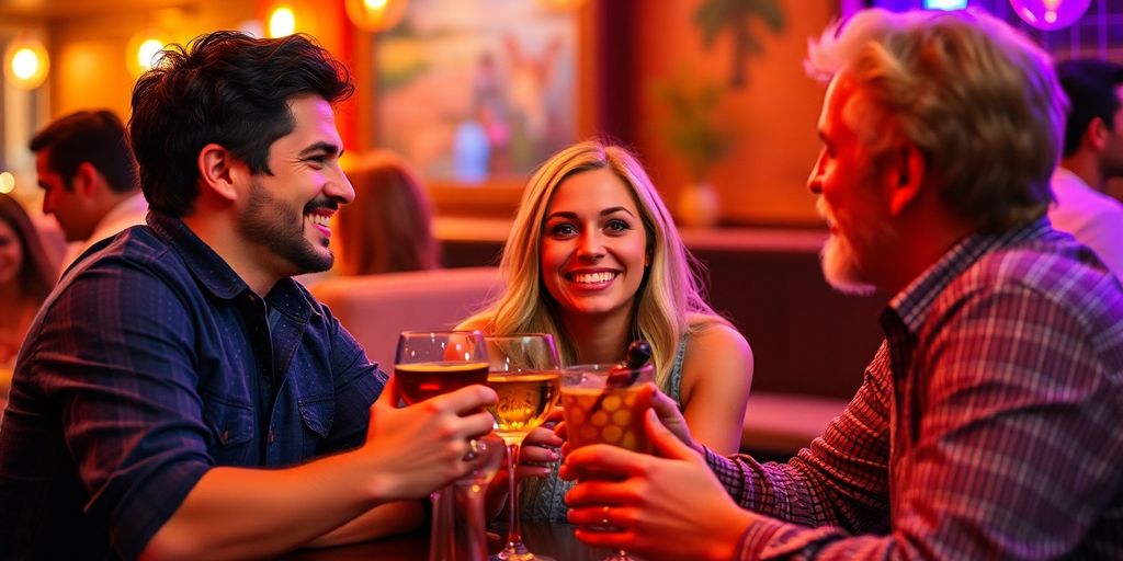Couples enjoying drinks together in a cozy lounge