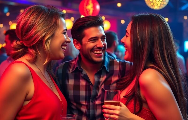 Couples interacting at a lively social gathering