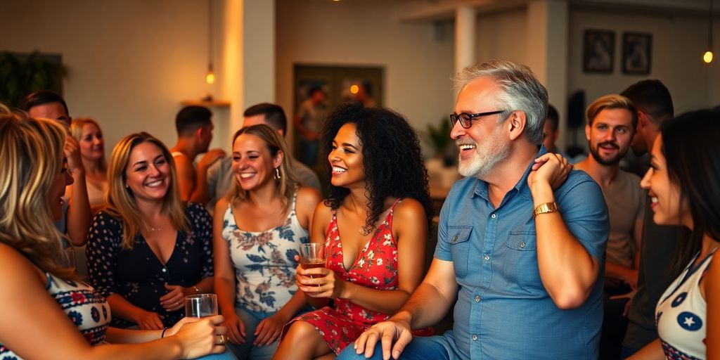 Couples interacting at a swinging meet-up event