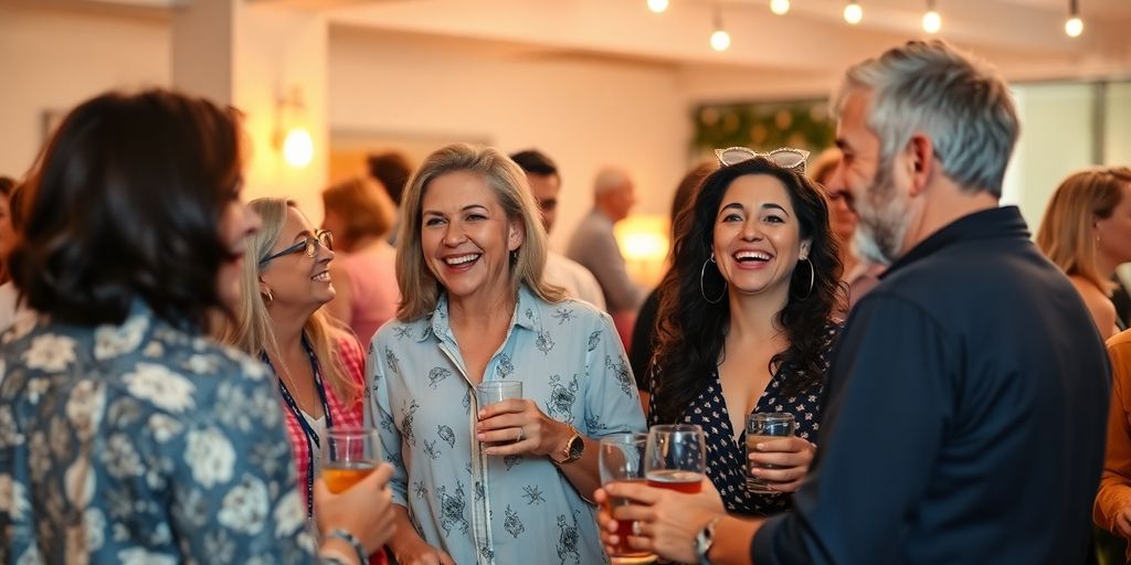 Couples interacting in a welcoming swinging meet-up setting