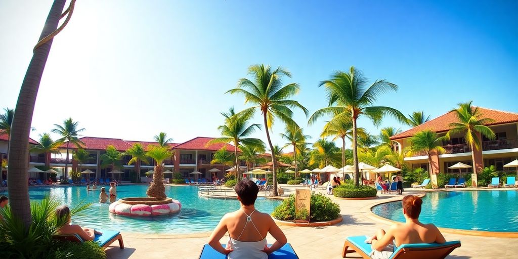 Couples relaxing at a tropical resort during a swingers vacation