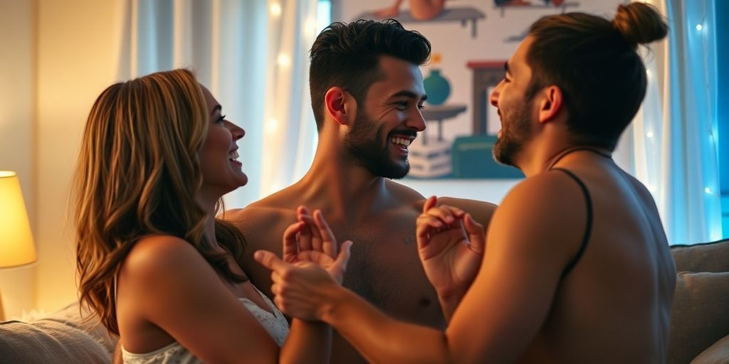 Couples sharing an intimate moment in a cozy setting