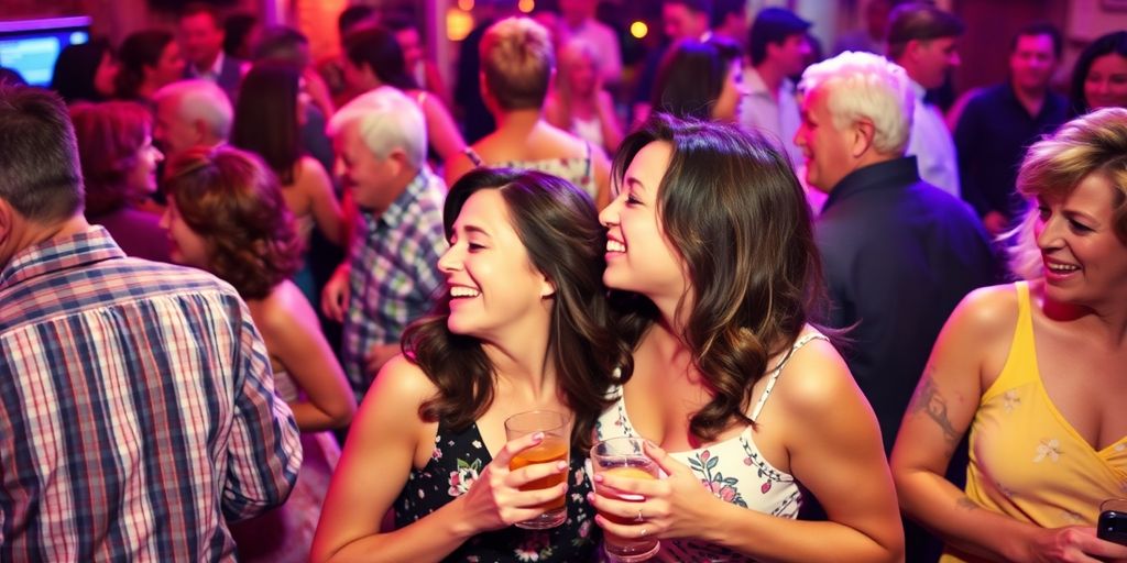 Couples socializing at a lively swinger gathering