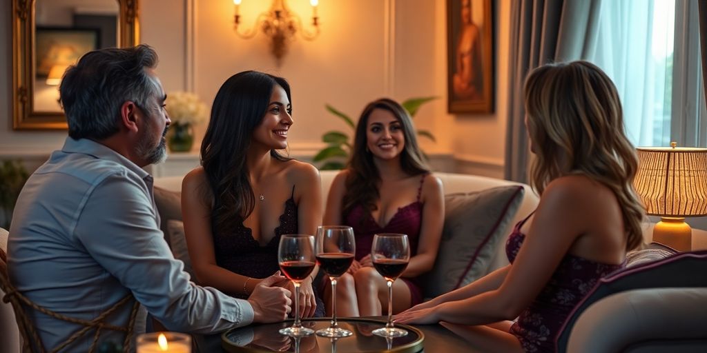 Couples socializing in an intimate and elegant setting