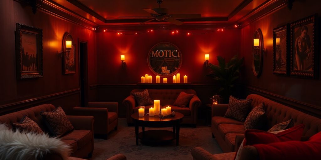 Cozy private party setting with warm lighting and decor