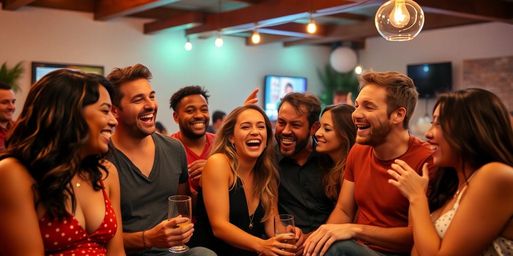 Diverse adults laughing and enjoying intimate moments together