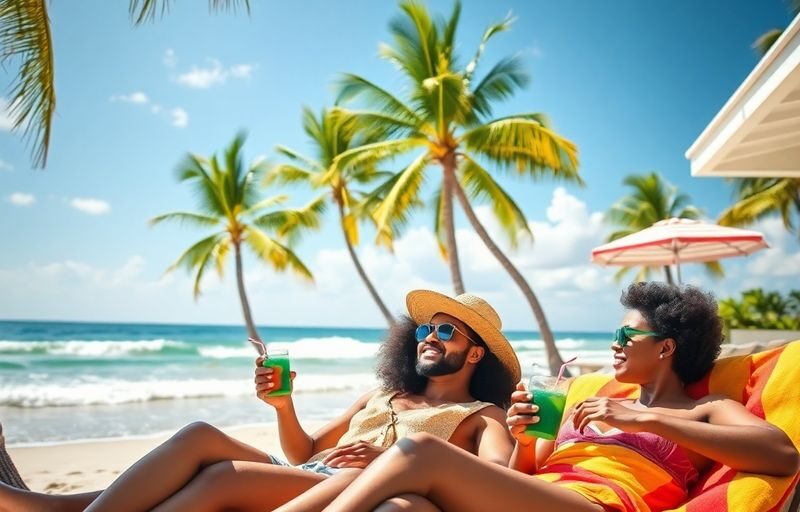 Diverse couple relaxing at a sunny beach house
