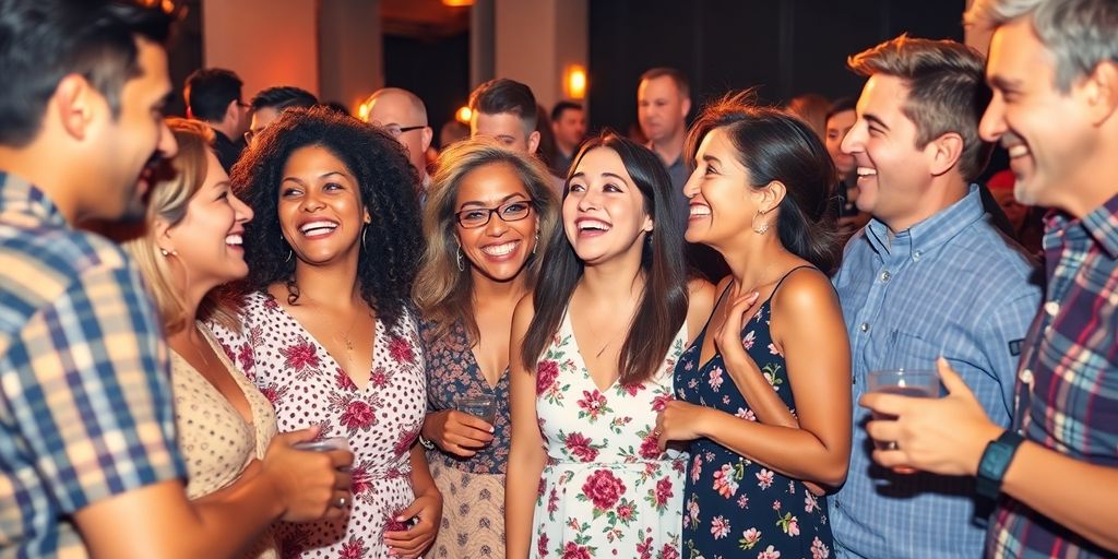 Diverse couples enjoying connection at a social event