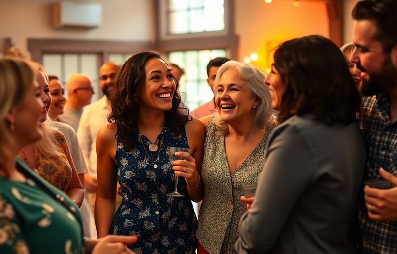 Diverse couples laughing and enjoying a social gathering