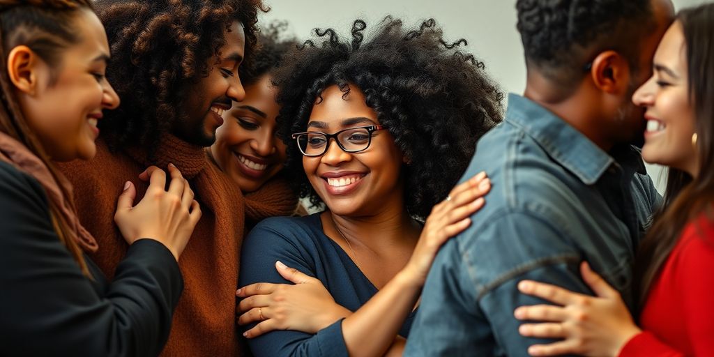 Diverse couples sharing intimate moments and smiles