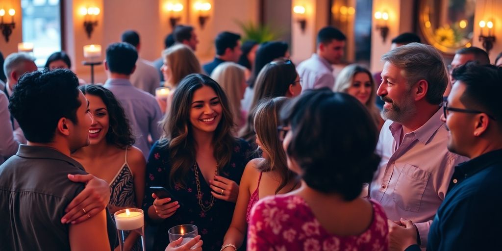 Diverse couples socializing at a swinger community event