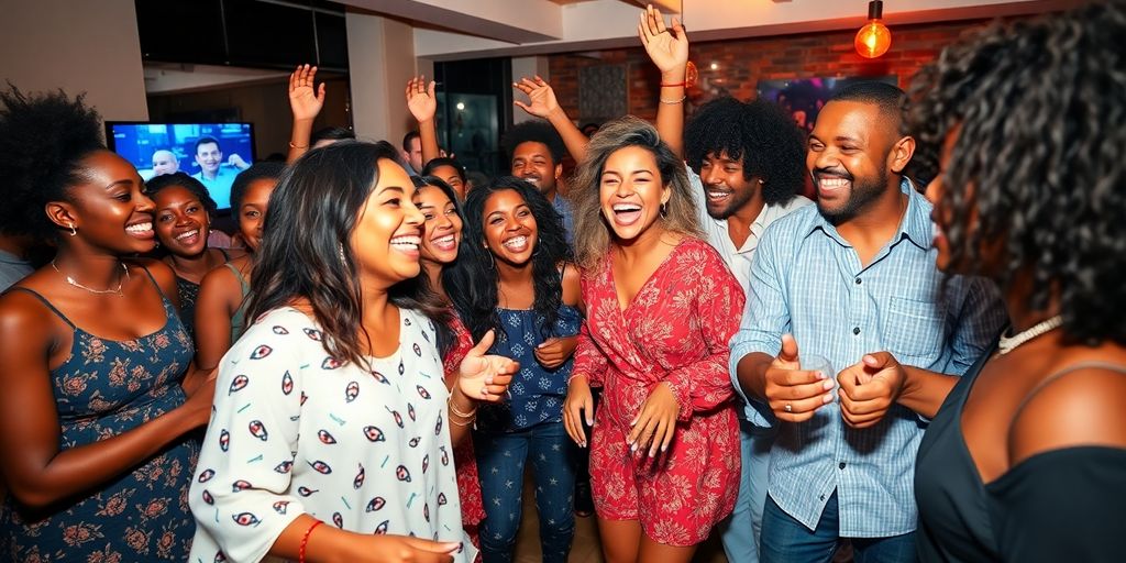 Diverse group enjoying a lively swinging party together