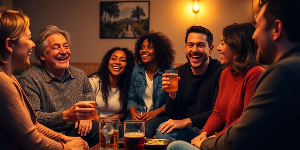 Group of adults enjoying a cozy, relaxed gathering