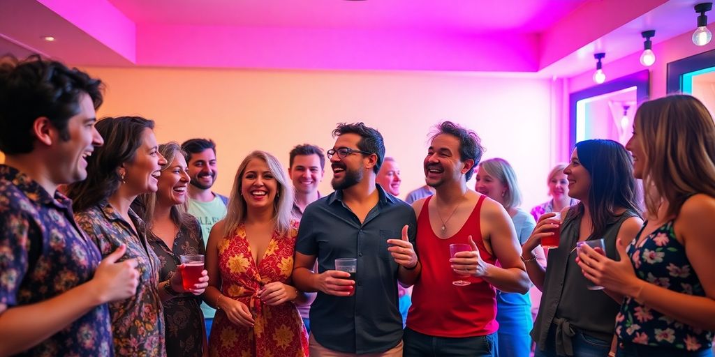 Group of adults enjoying a lively social gathering