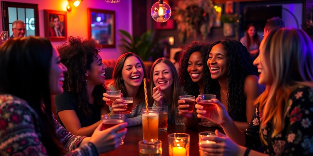 Group of adults enjoying a relaxed, fun gathering together