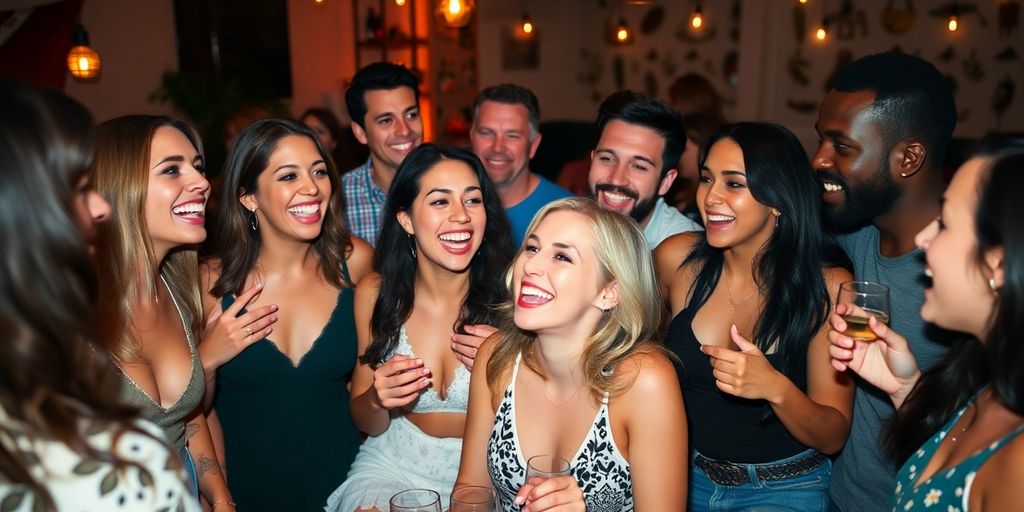 Group of adults enjoying a social swinger gathering