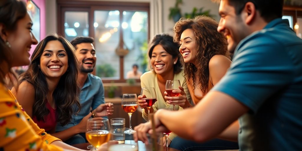 Group of friends enjoying a lively social gathering