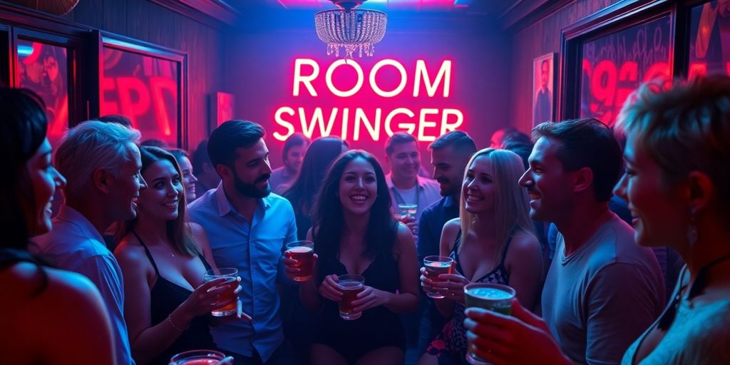 Group of people enjoying drinks at a swinger party
