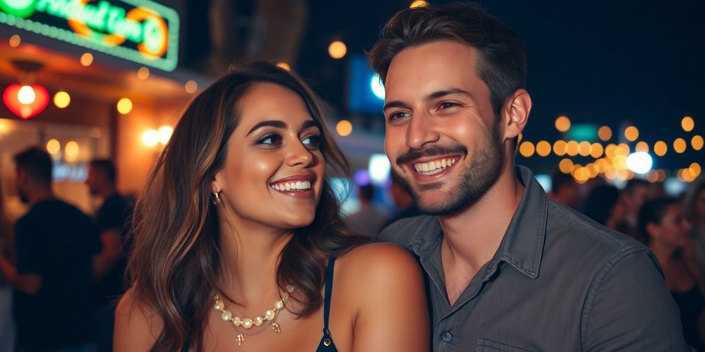 Happy couple enjoying a night out together.