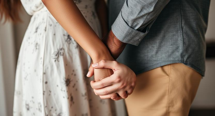 Interracial couples hands intertwined in unity
