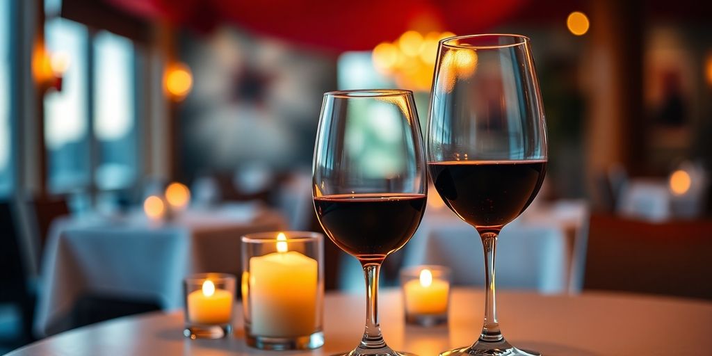 Intimate debriefing scene with wine glasses and candles