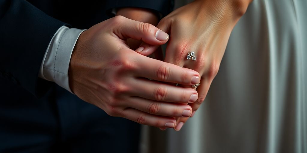 Intimate hands in a soft, romantic setting