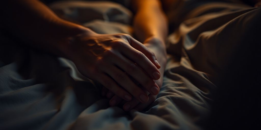 Intimate hands on a bed, reflecting emotional connection