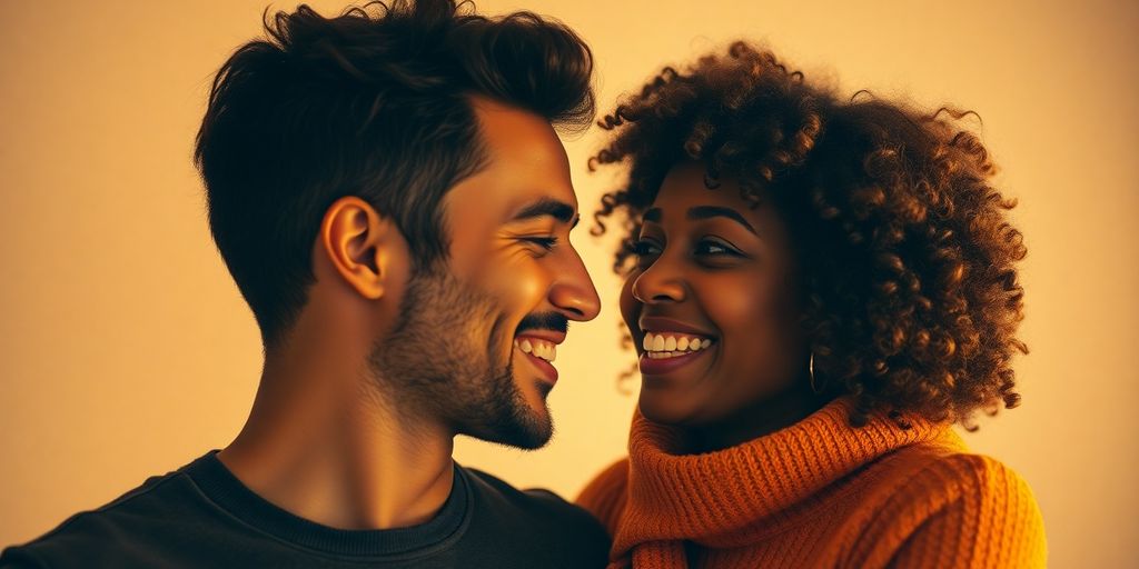 Intimate moment between a diverse couple in love