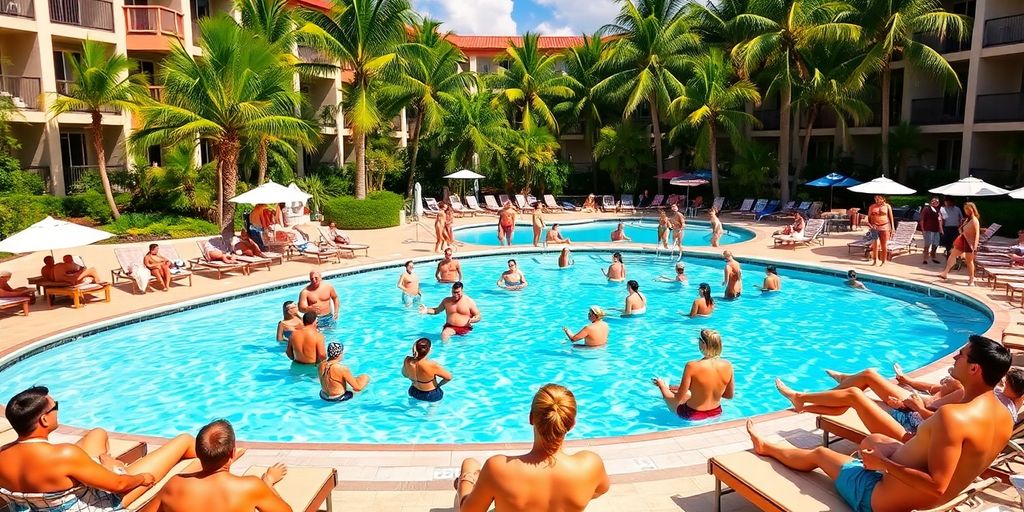 Lively pool scene at Caliente Resort, Florida