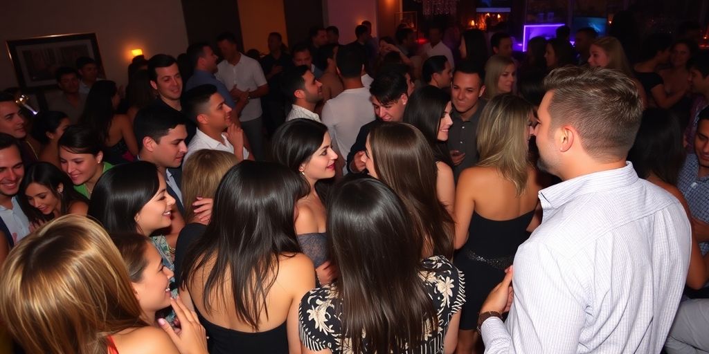 Party scene with diverse people interacting and socializing