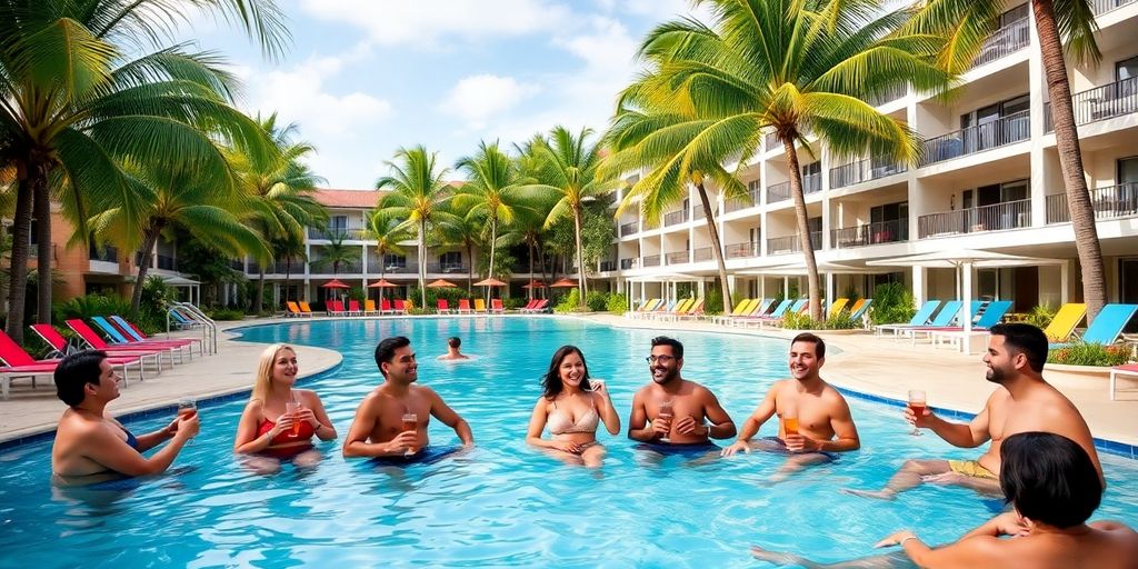 Poolside fun at a tropical resort for swingers