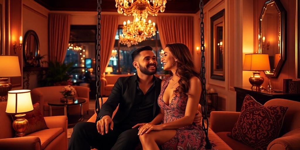 Stylish couple enjoying a vibrant evening in luxury