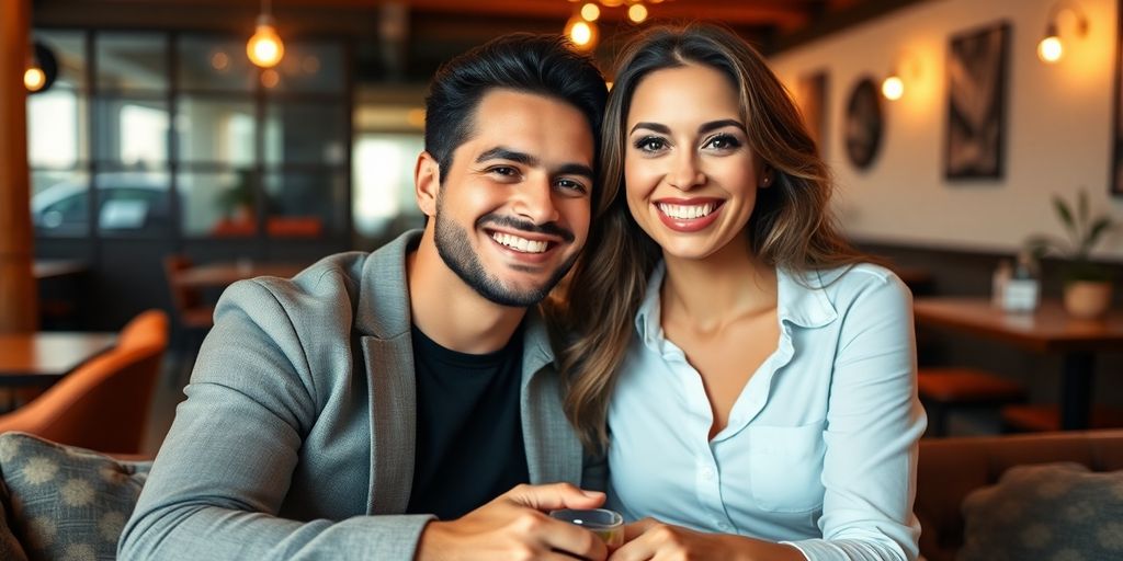 Stylish couple in an inviting setting for online dating