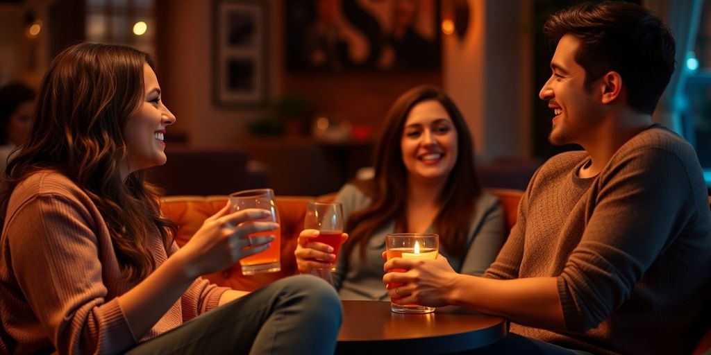 Three friends enjoying a cozy and intimate gathering